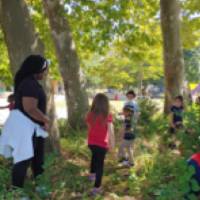 learning outdoors at Shawmut Hills sycamore circle mural site